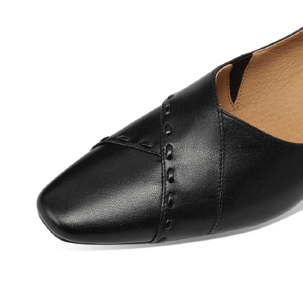 Women's Handmade Genuine Leather Shoes Thick Heels Work Shoes Comfortable Soft Sole Single Work Shoes 33-43