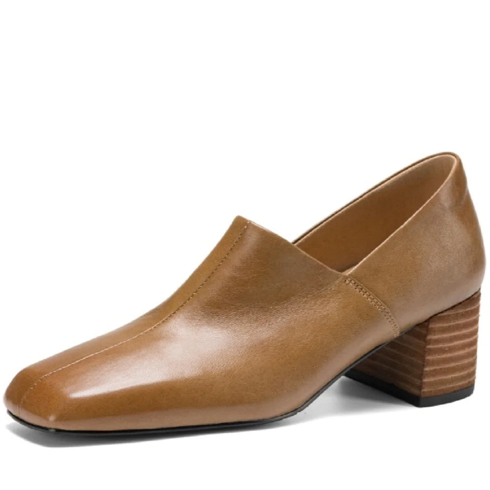 Classic Loafers Women Handmade Genuine Leather Soft and comfortable Square Toe Retro Lady Casual Cozy Shoes 34-40