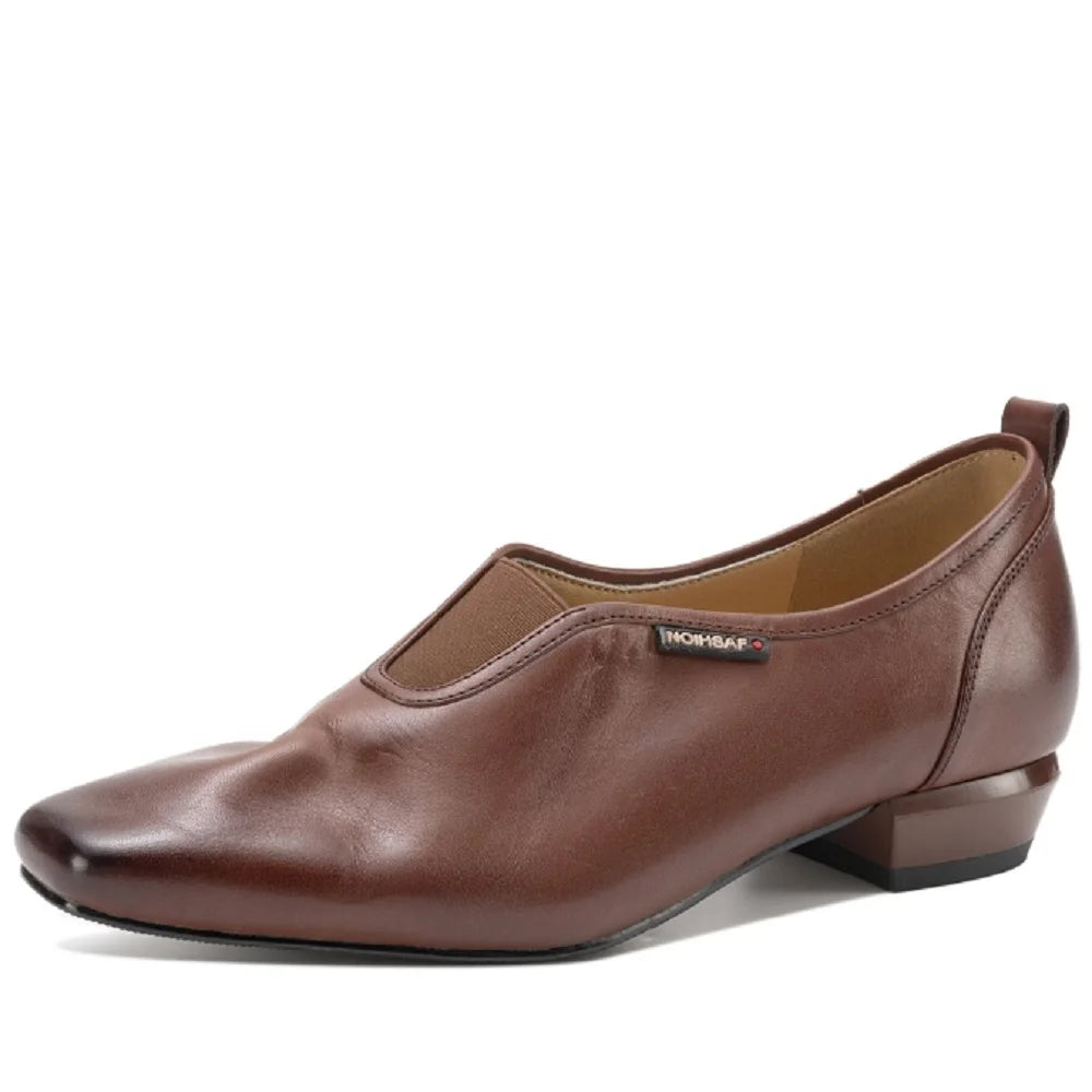 women's Handmade genuine leather Square toe Low high quality soft comfortable elegant ladies daily shoes