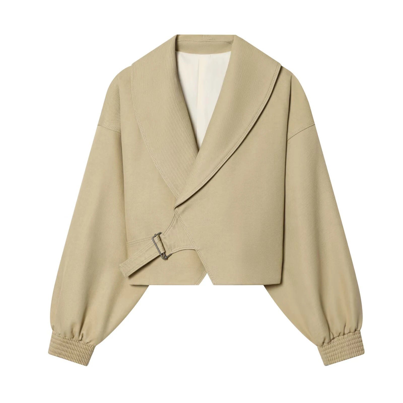 European and American style women's new 2026 fashionable long sleeved lapel solid color short jacket