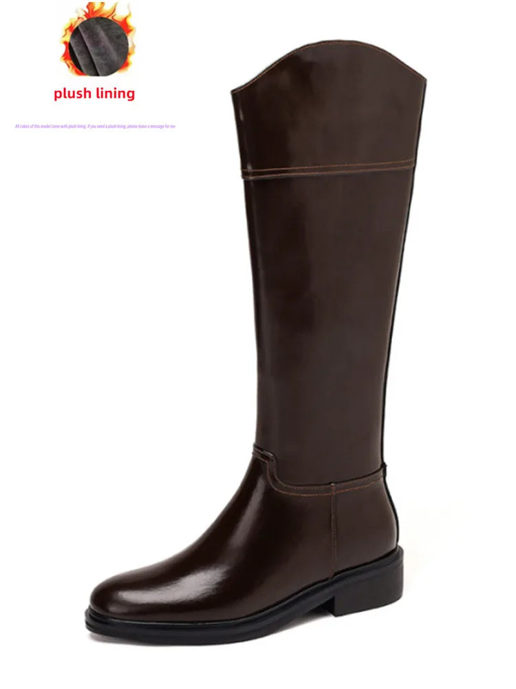 2026 Ladies' Autumn and Winter Flat Knee High Women's Boots with Round Toe, Low Heel, and Midsole, Ladies' Oversized Knight Boots