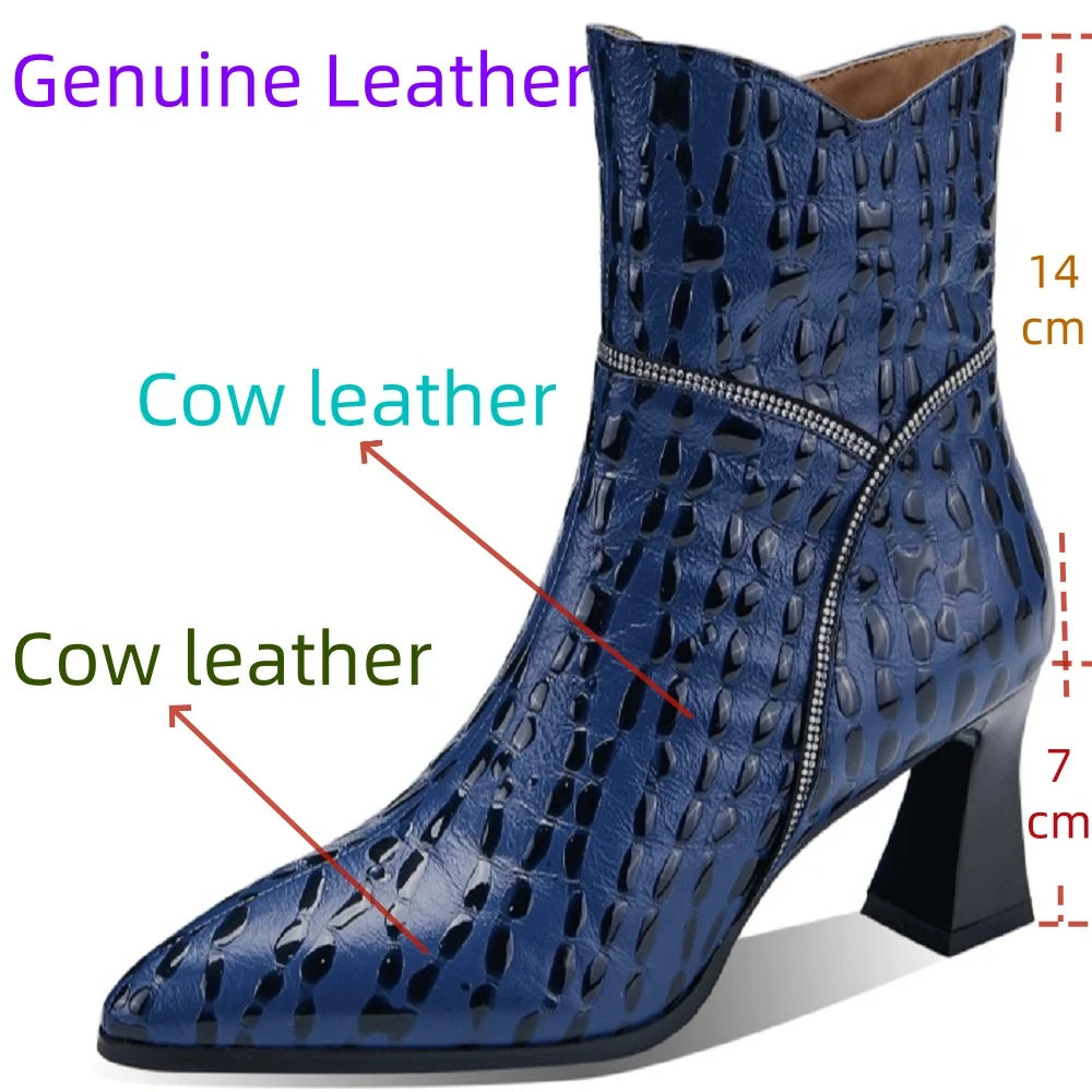 New Autumn Winter Warm Handmade Genuine Leather Shoes High Heels Pointed toe Dress Party Female Ankle Boots 34-40