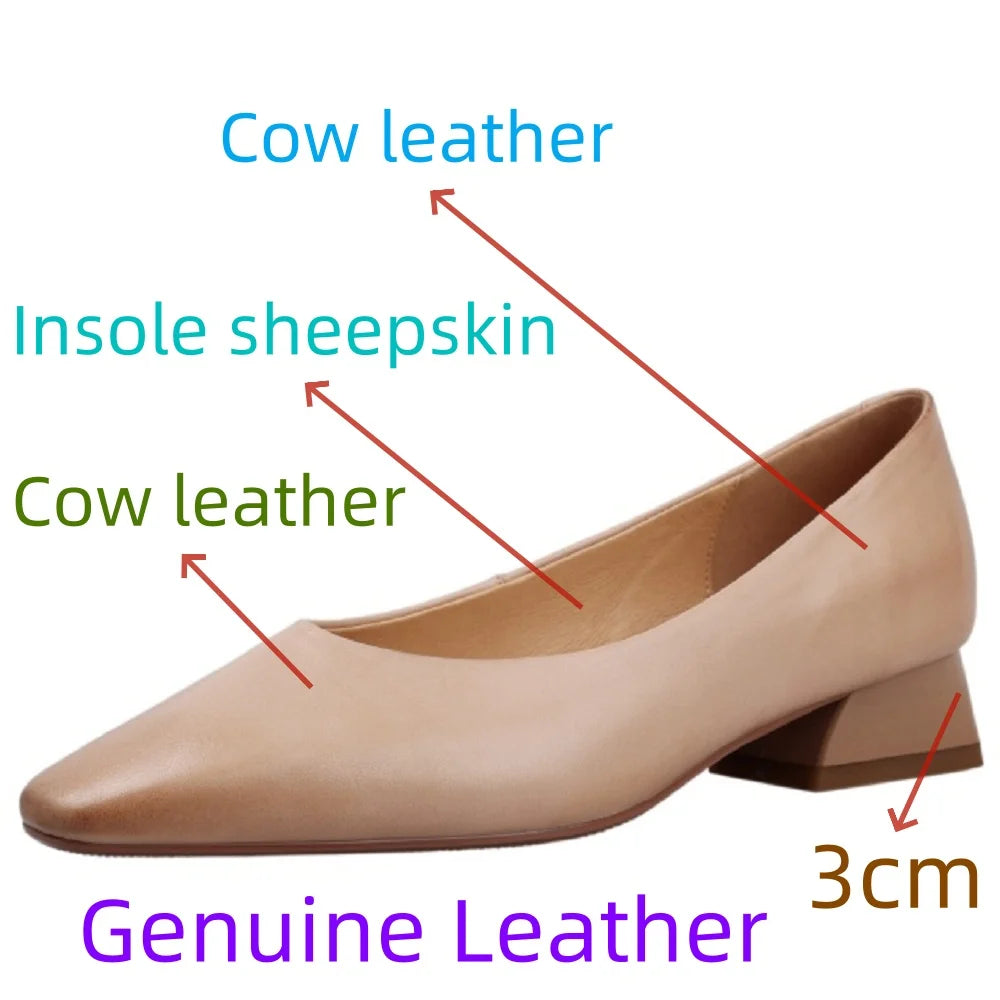 Comfort Middle Heel Genuine Cowhide Shoes Waiter Airline Crew Shopping Trainman Attendant Office Worker 34-40