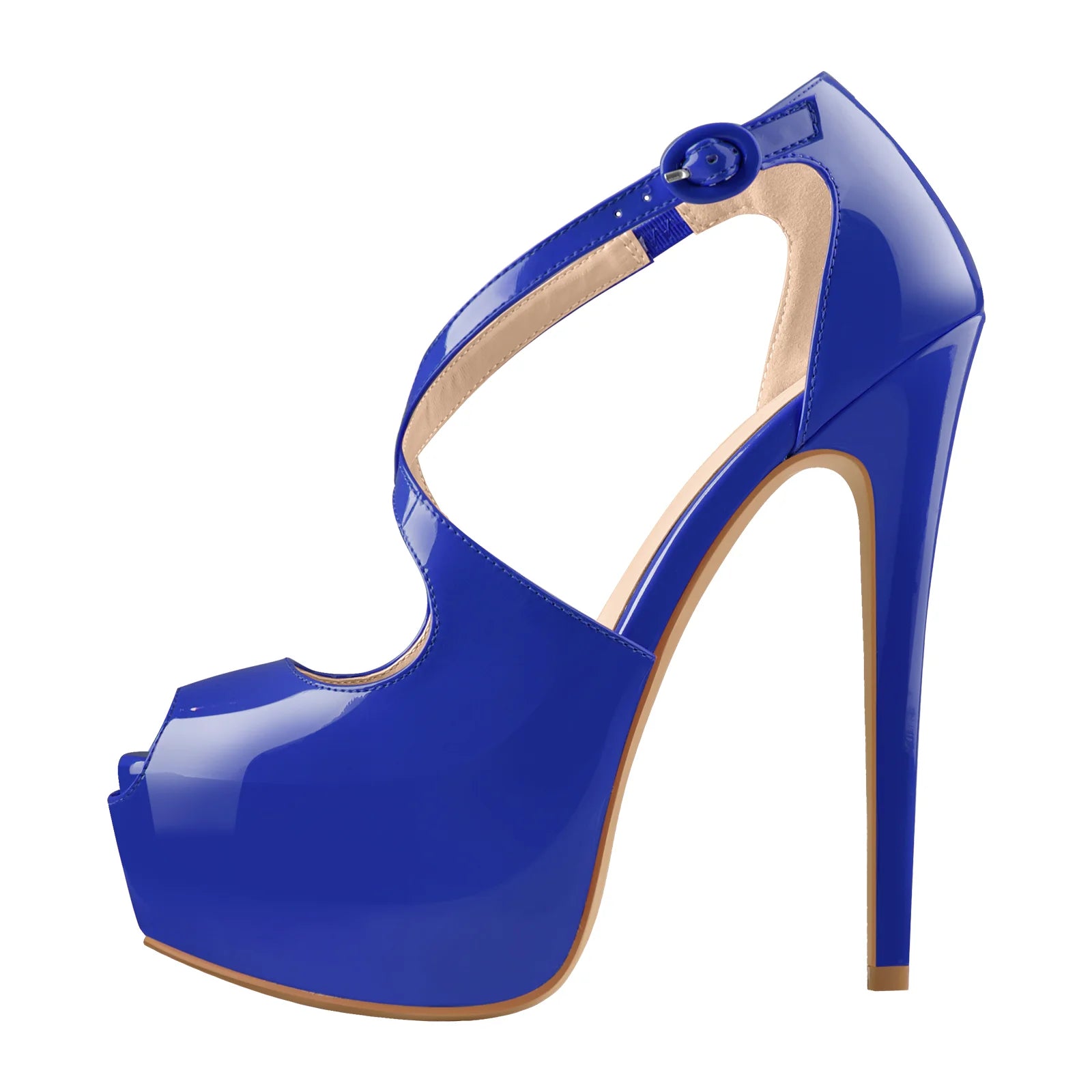 Women Peep Toe Platform Cross Strap Heels 16cm Thin High Heel Sexy Wedding Party Dress Stilettos Big Size Pumps