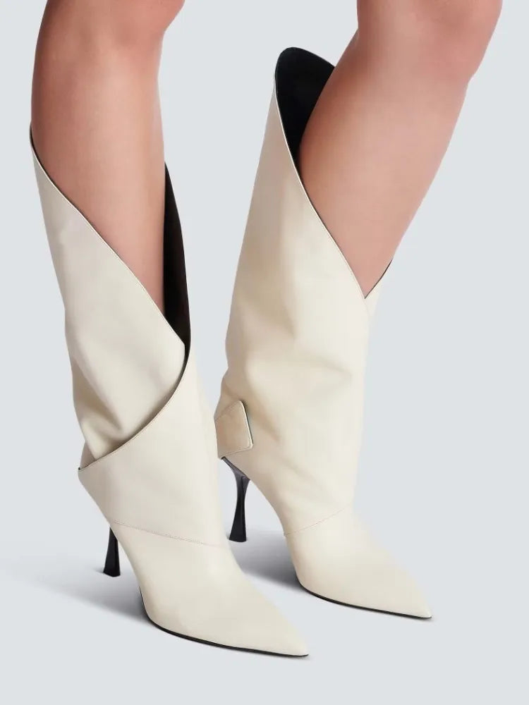 2026 Women's Slim Fit High Heels, Black Pointed Boots, Fashion Show Party Women's Knee High Boots