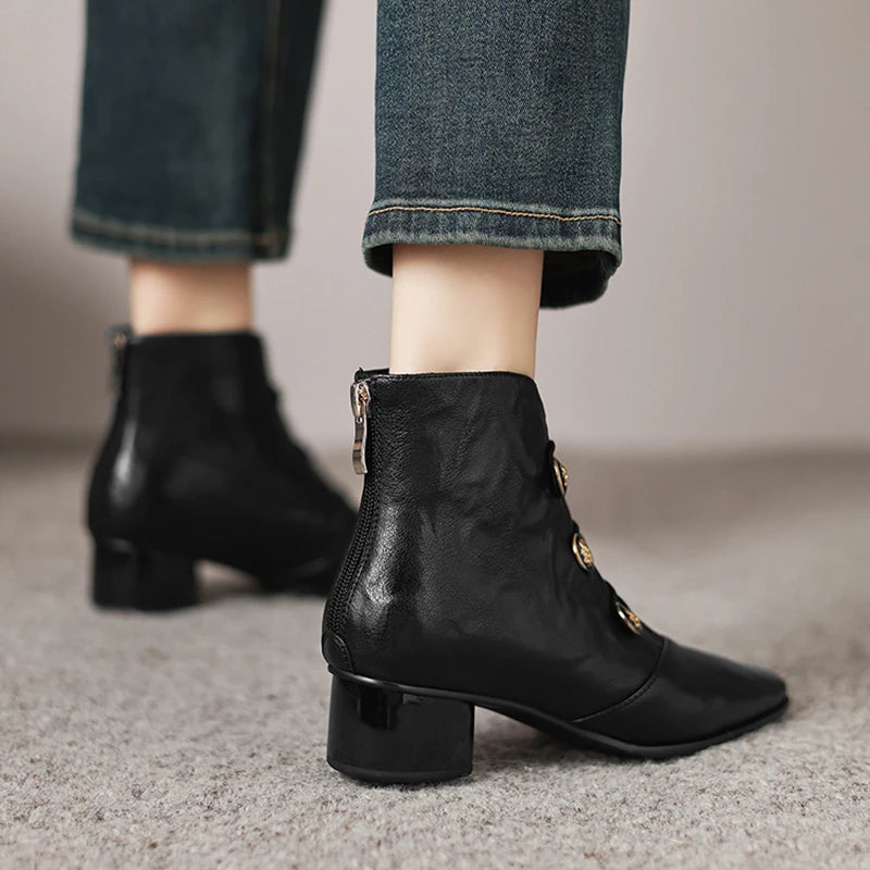 Women Handmade Genuine Leather Soft comfortable Ankle Boots Chunky Mid Heels designer Sexy Boots 34-40