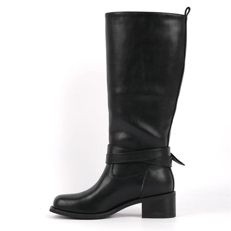 Onlymaker Women Round Toe Knee High Boots Low Heel  Fashion Pull on Wide Calf  Boots