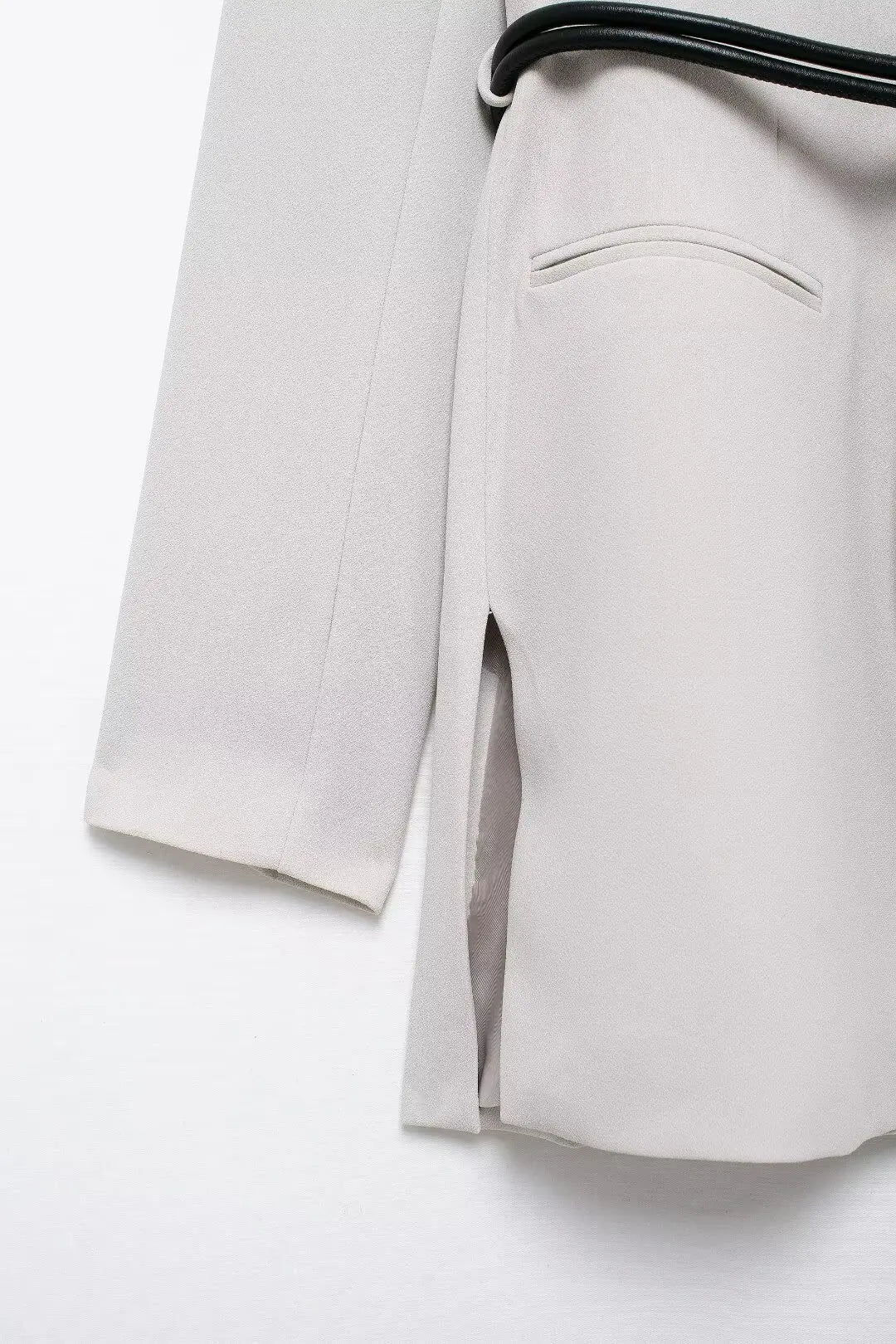 EDSA Women Belt Blazer Long Sleeves with Shoulder Pads V-Neck Jacket Long Sleeves for Office Lady Coat Outerwear