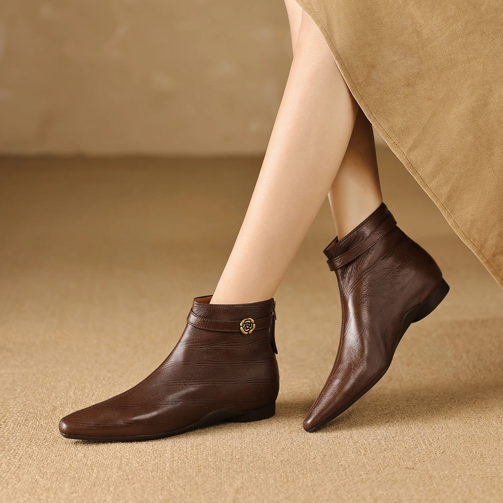 New Handmade Genuine Leather Soft and comfortable Women Square Toe Elegent Mid Heel Ankle Boots Boots 34-40