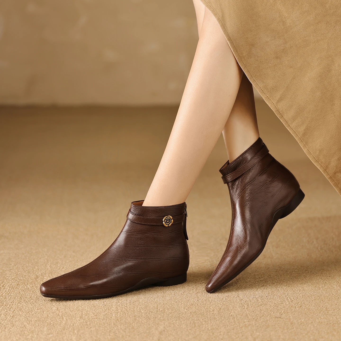 New Handmade Genuine Leather Soft and comfortable Women Square Toe Elegent Mid Heel Ankle Boots Boots 34-40