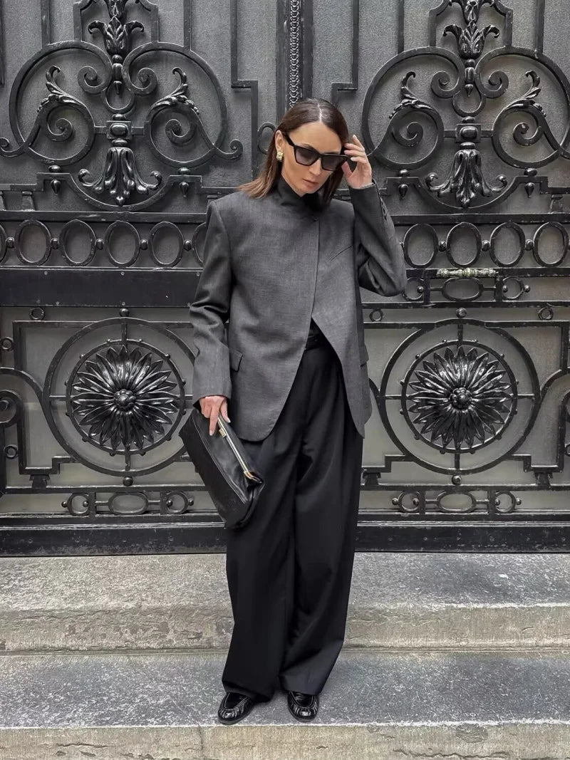 2026spring women's new products commuting all kinds of fashion slits design stand collar one button casual plett suit jacket