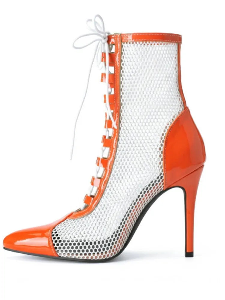 2026 Spring/Summer Women's Stiletto High Heels Mesh Strap Cool Boots Pointed New Style 34-48 Large Short Boots