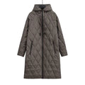 Winter new women's fashion hooded quilted diamond grid medium long cotton clothes casual loose cotton clothes