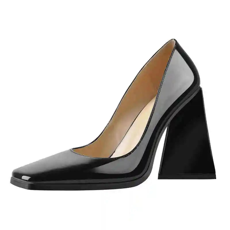 Women's Pumps Square Toe Triangle Block High Heels Black Nude Fashion Office Party Dress Big Size Pumps