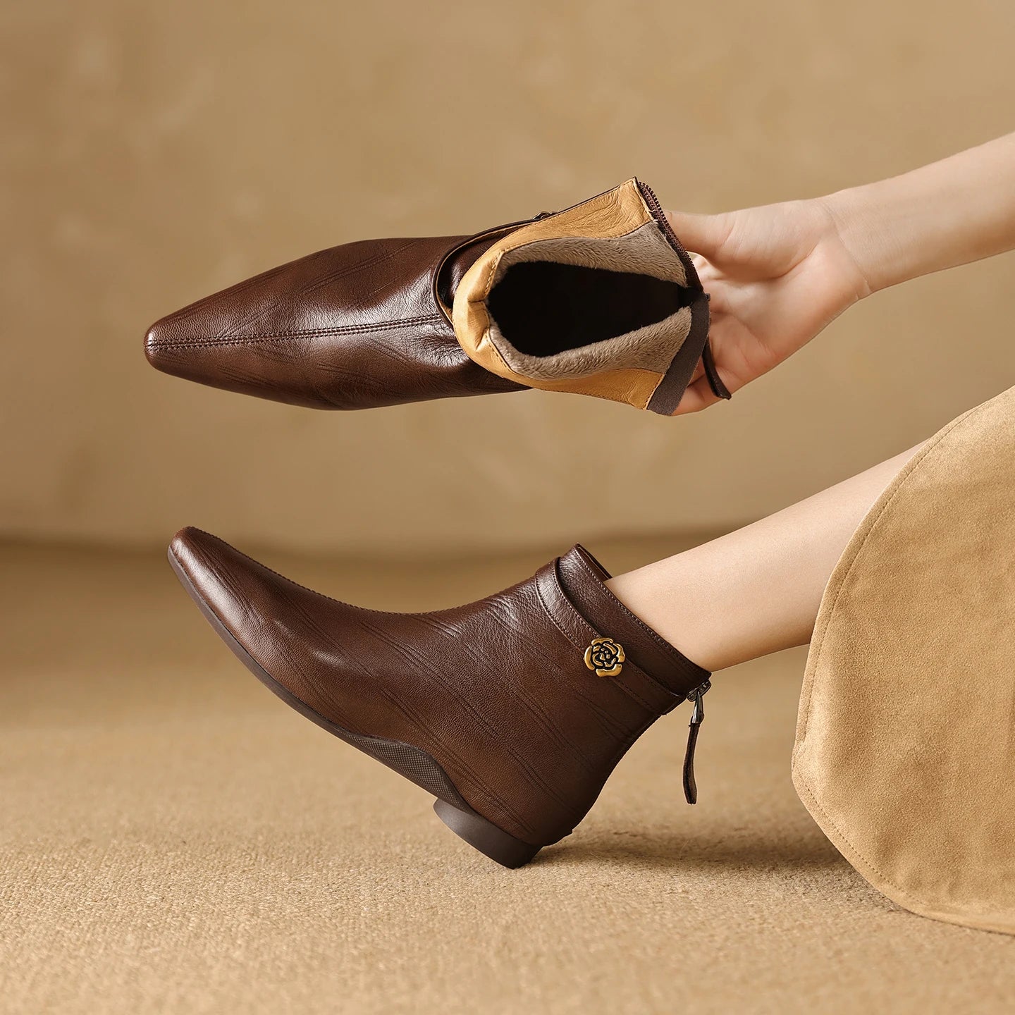 New Handmade Genuine Leather Soft and comfortable Women Square Toe Elegent Mid Heel Ankle Boots Boots 34-40