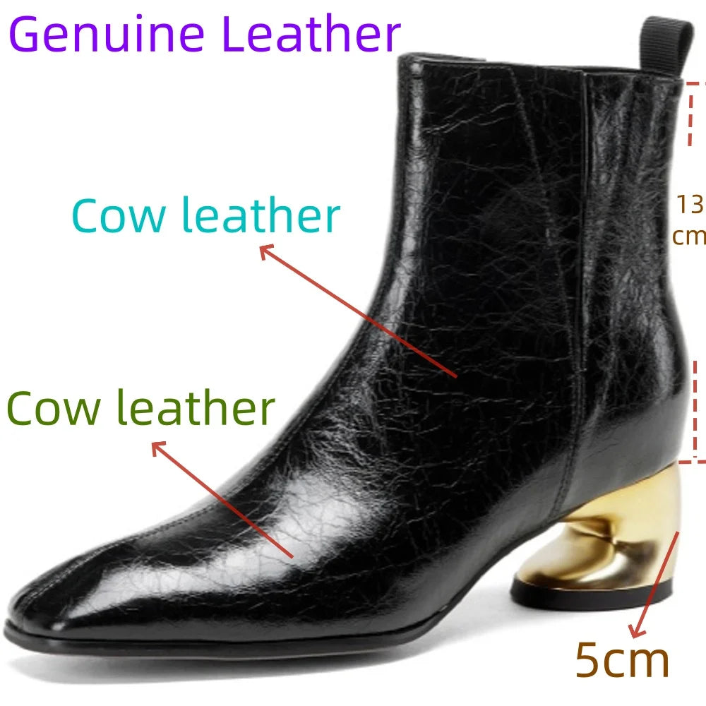 Autumn/Winter New Handmade Genuine Leather Mid Heels Women's Short Boots Square Head Side Zipper Ankle Boots