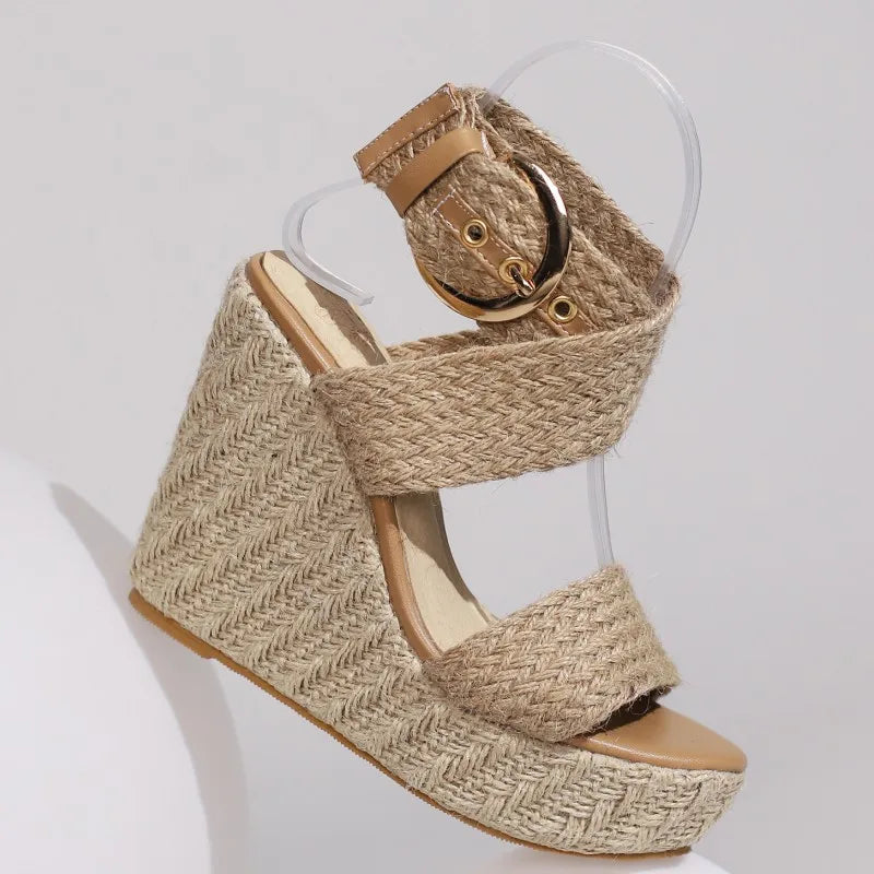 Large Size Platform Sandals Wedge Summer Shoes For Women Wedges High Heels Beige