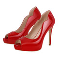 Women Peep Toe Platform Patent Leather Pumps High Heeled Big Size Slip On Women Stiletto Heels