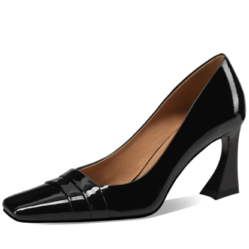 Handmade Genuine Leather Office Lady Pumps Square Toe Chunky Heels Elegant Vintage Women Soft Daily Shoes 33-43