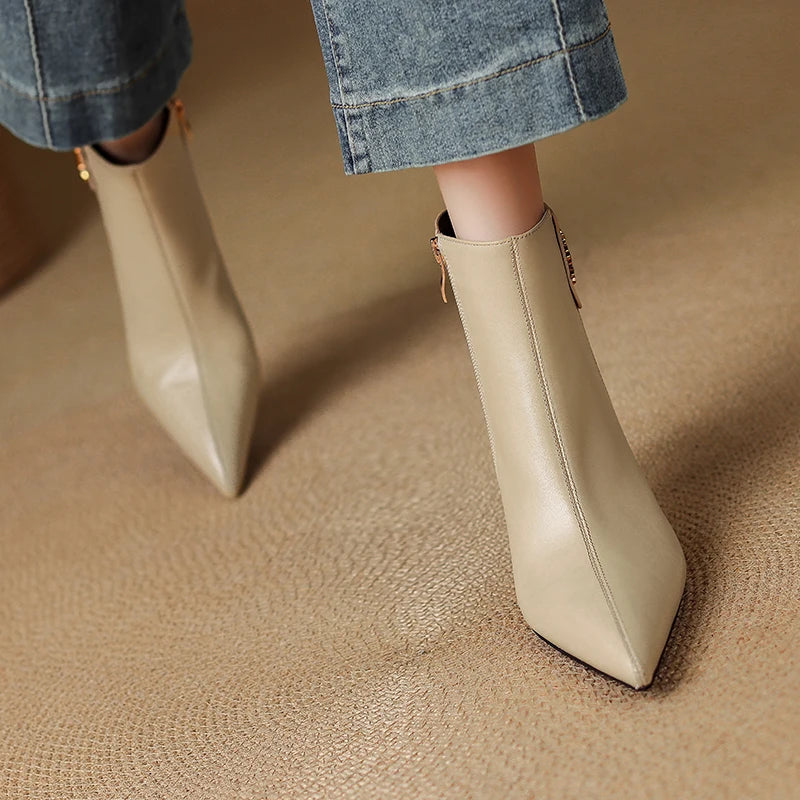 Handmade Genuine Leather Women Elegant Point Short Boots Female Autumn Winter Shoes Party Shoes 33-40