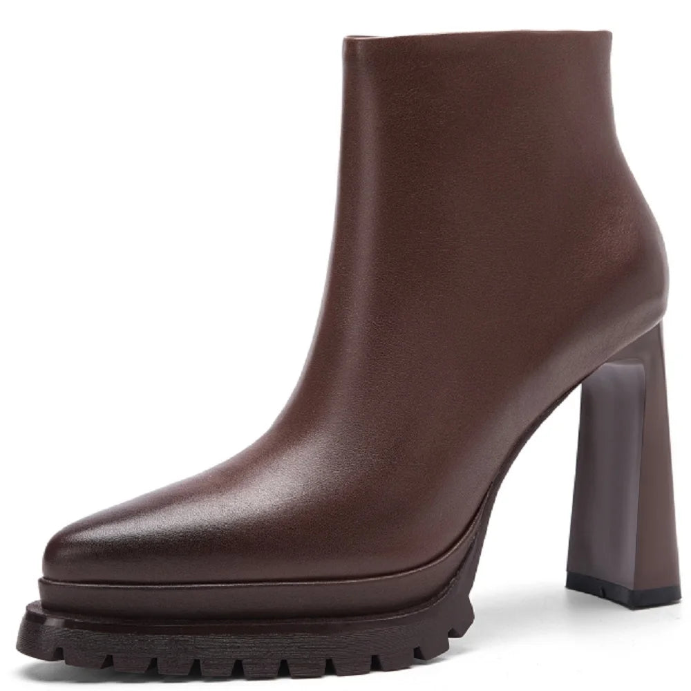 Handmade Women's Genuine Leather Ankle Boots Luxury Minimalist Autumn Winter Pointed Toe Female Fashion Footwear