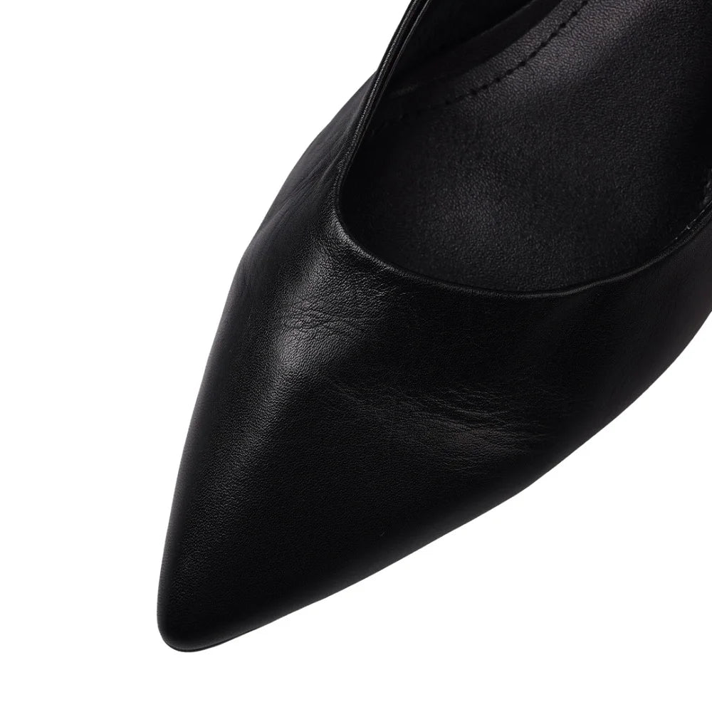Elegant Handmade Genuine Leather Pointed Toe Mid Hells Bottom Women's Commute Comfortable Professional Shoe 34-40