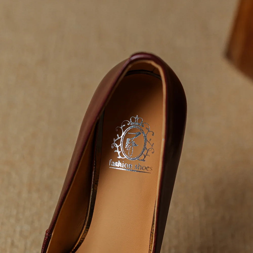 Dress Party Shoes Women Genuine Leather Pumps Sexy Thin Heels Slip On Solid Color Pointed Toe Handmade For Ladies
