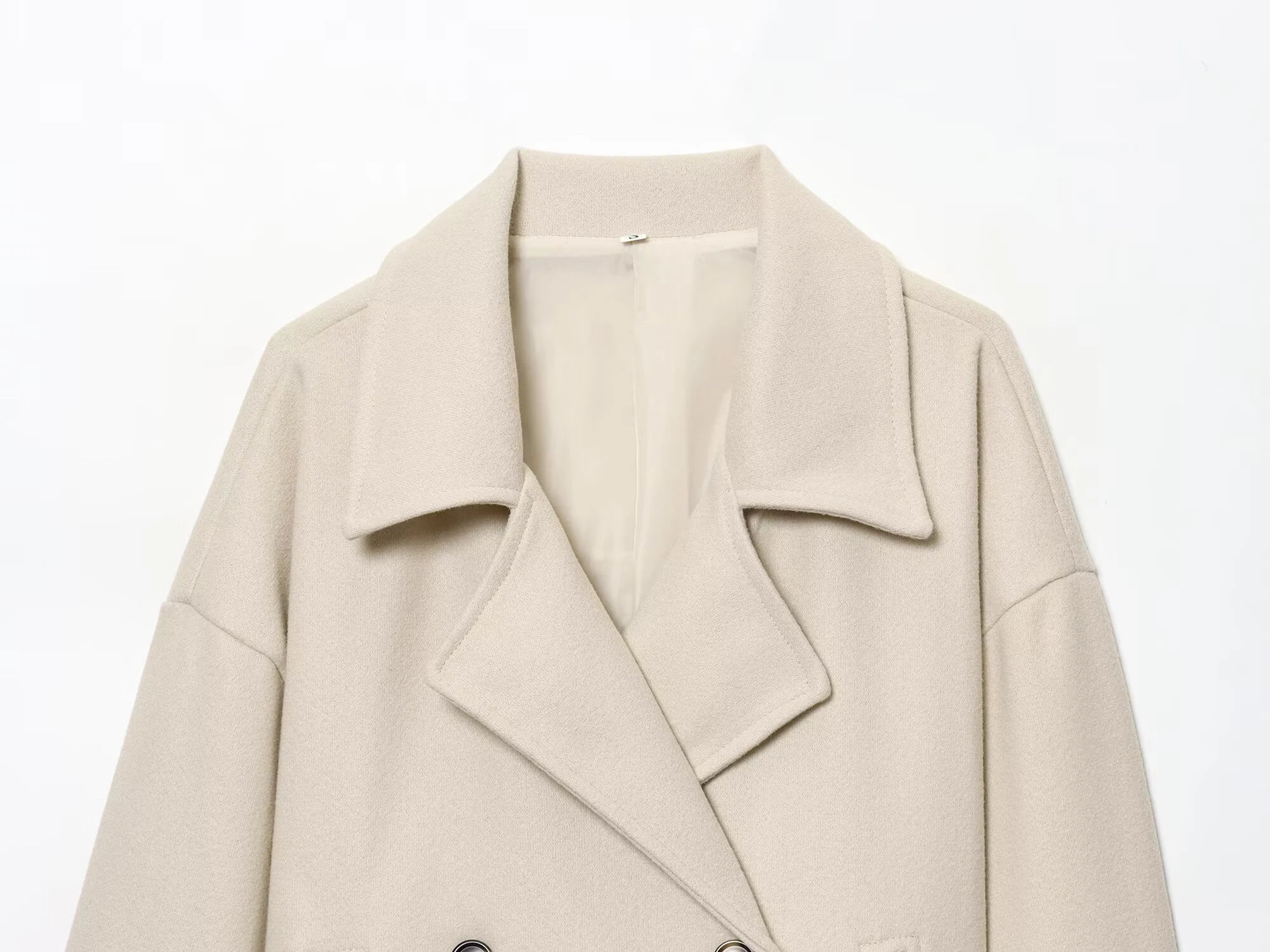 Autumn new women's clothing French design loose fit collar long sleeved double breasted short woolen jacket