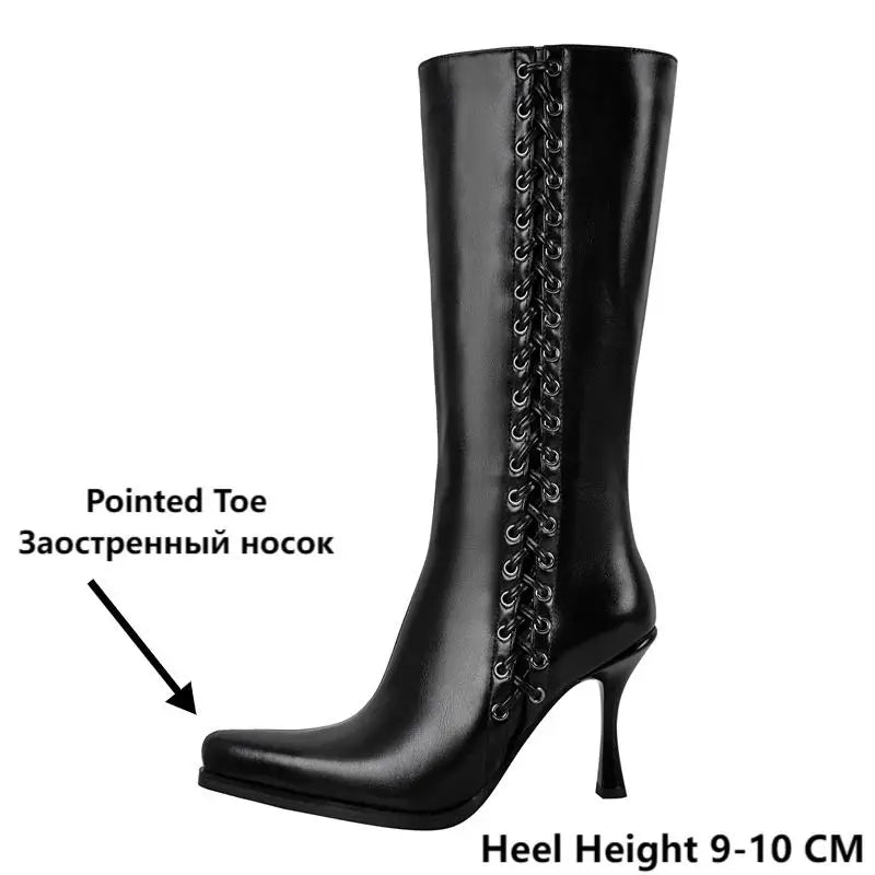 Women Pointed Toe Black Matte Knee High Boots  Stiletto Sexy  Kitten Heels Side Zipper Winter Boots