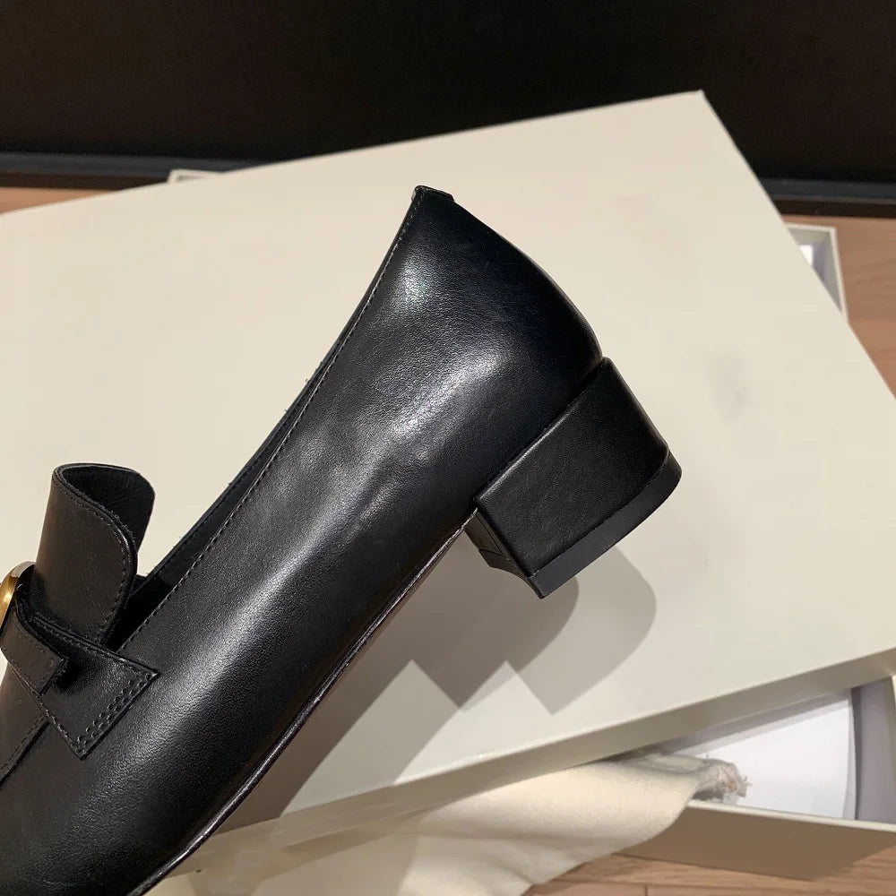 Women Cow Leather Waxing Square Toe Metal Buckle Strap Mid Hells Business Suit Ladies Shoes Handmade 34-40