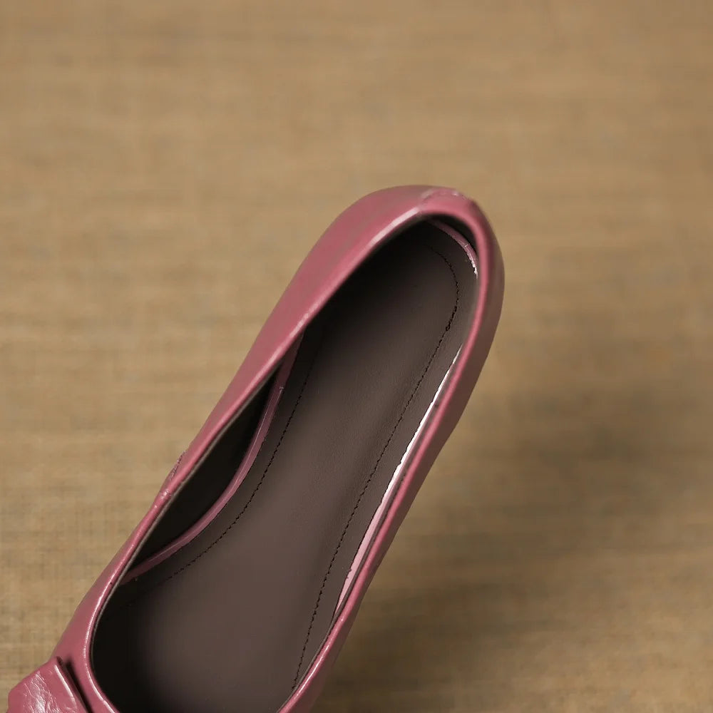 NEW Spring/Autumn Women Handmade Genuine Leather Women Pointed Toe Mid Heel Sweet Bow-knot Shallow Shoes 33-40
