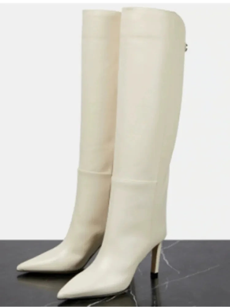 2026  New Slim Fit High-heeled Women's Boots with Fashionable Pointed High Top Sleeves, Stylish Large Women's Boots