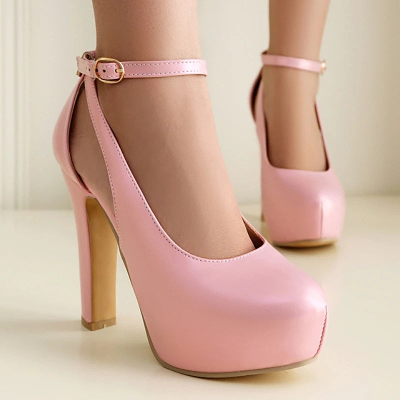 2026 Women's Platform High Heels Pumps Shoes Luxury Pink White Women's Heeled Round