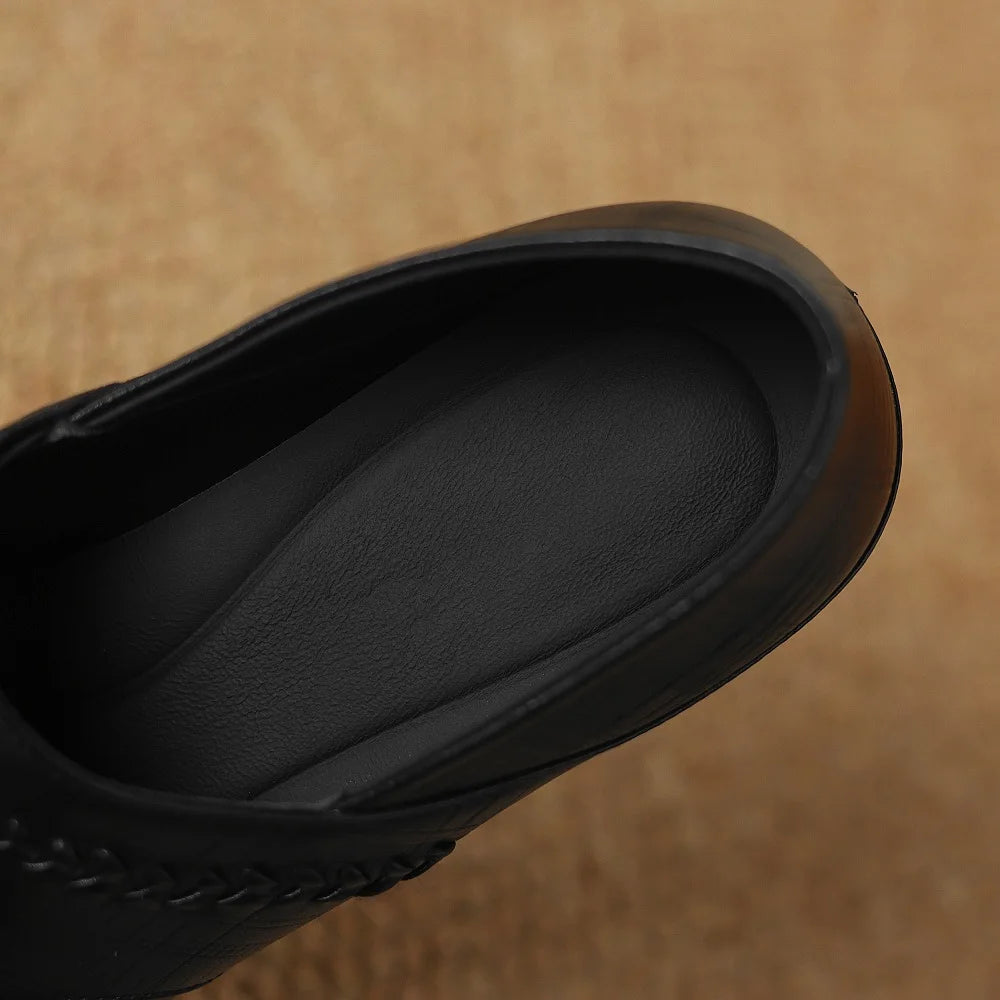 Handmade Genuine Leather Soft and comfortable Square Toe Chunky Heel Deep Mouth Formal Shoes for Women 34-40