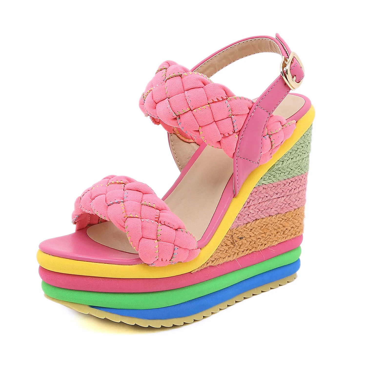 Plus Size 34-43 Shoes for Women Summer 20246Rainbow Wedge Sandals Open Toe Sandalias
