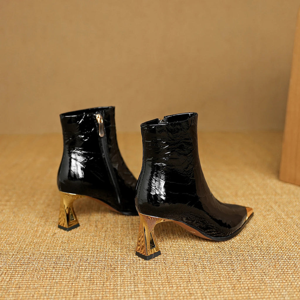 Winter New Handmade Genuine Leather Ankle Short Boots Women Pointed Toe Elegant Heel Dress Ladies Shoes 34-40
