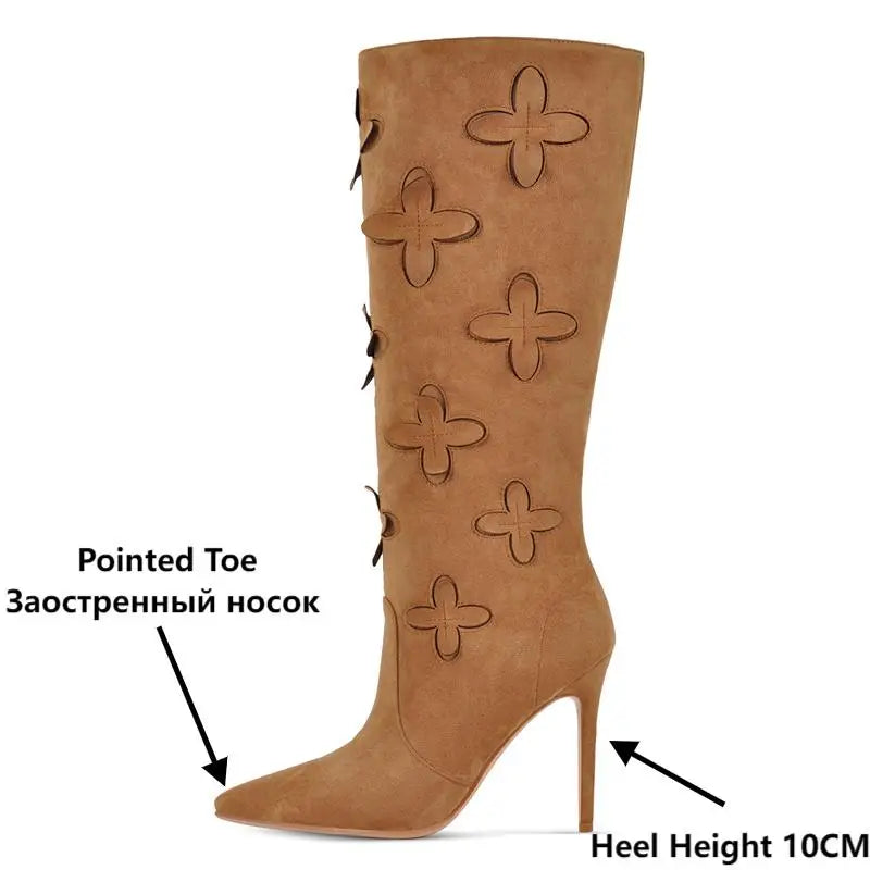 Onlymaker Women Pointed Toe Pull On Boots Thin Heel Wide Calf Stiletto Boots