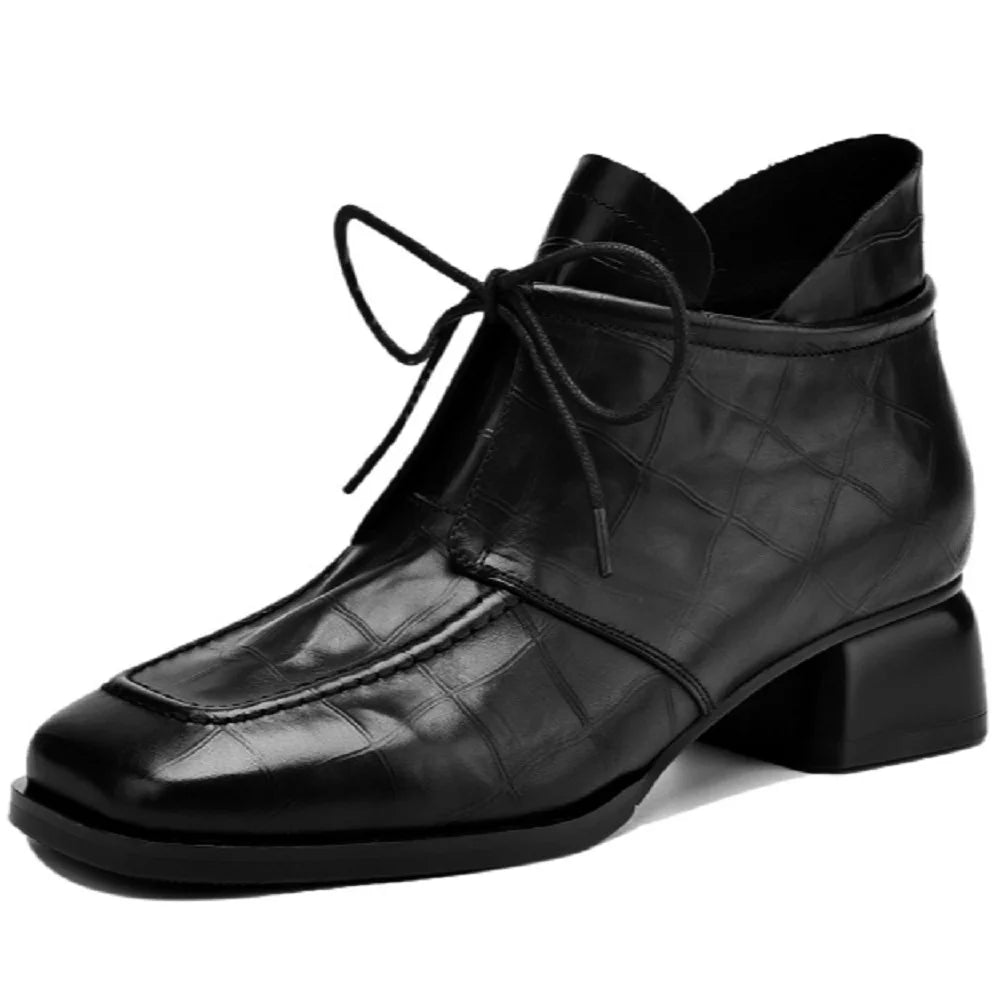 Women's Handmade Genuine Leather Shoes Medium Heel Comfort Retro Literature And Art Cross-tied Pumps Shoes 34-41