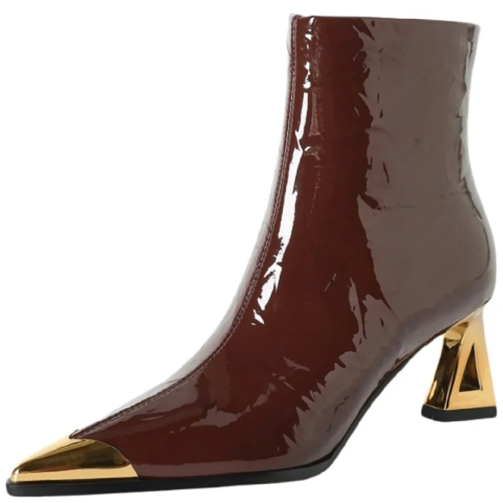 Winter New Handmade Genuine Leather Ankle Short Boots Women Pointed Toe Elegant Heel Dress Ladies Shoes 34-40