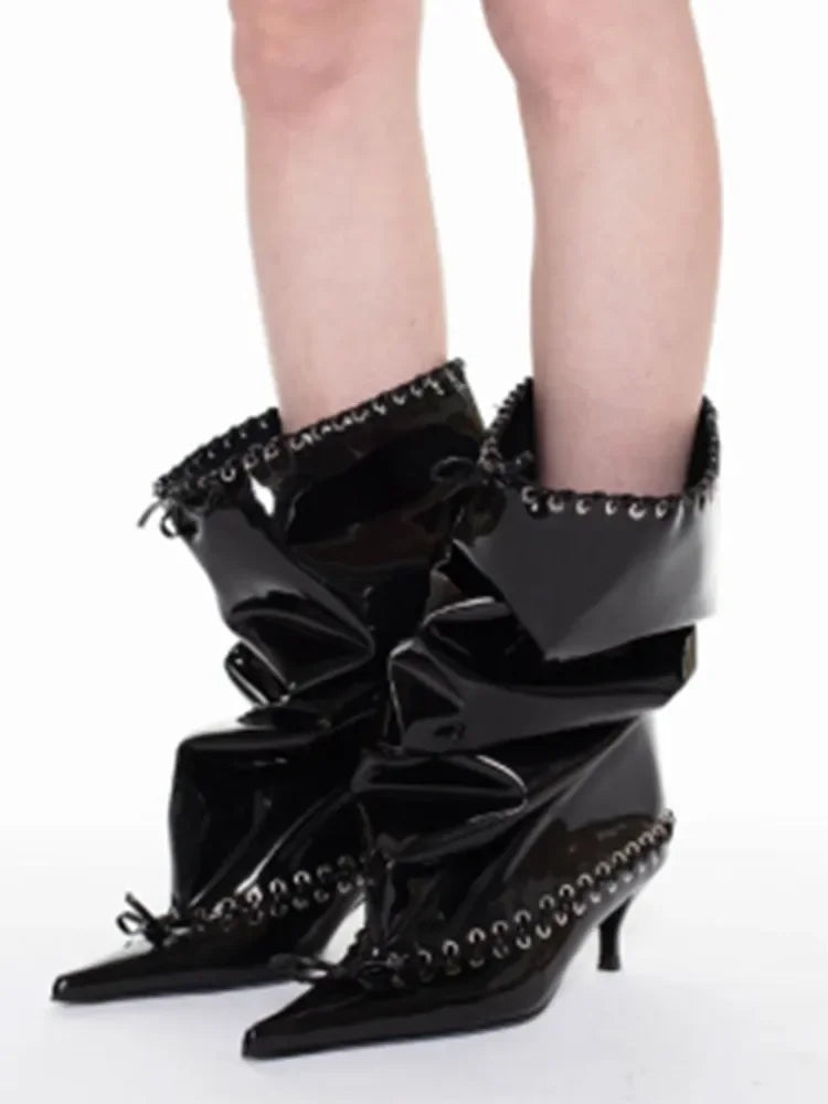 2026 Women's New Slim Fit High Heels, Wide Waist Short Boots, Autumn and Winter Pointed Knee High Boots