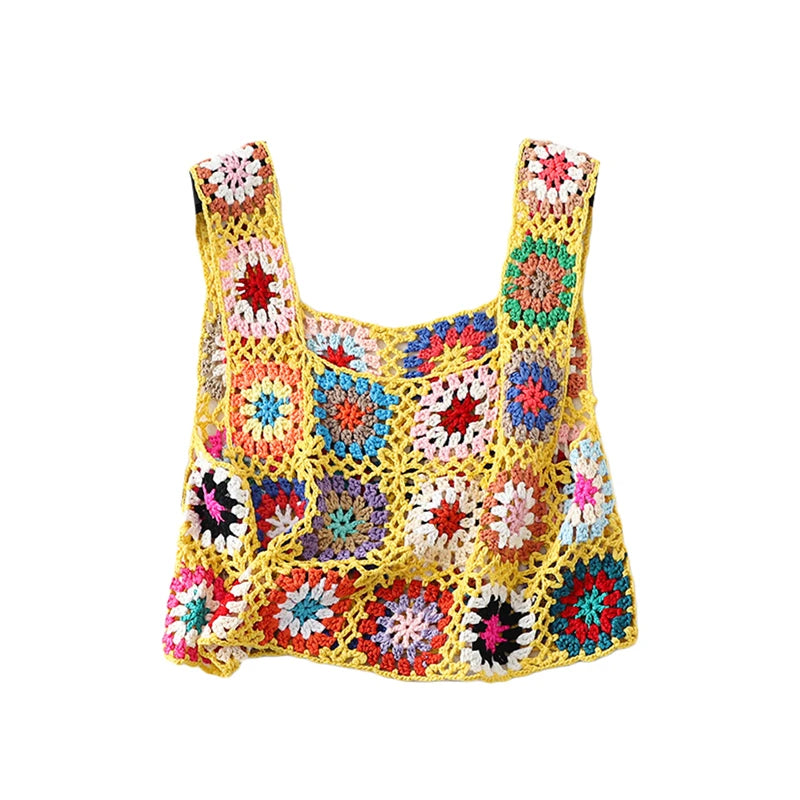 Crochet Crop Top y2k Women Floral Embroidery Hollow Out Sleeveless Knitted Tanks Vest Clothes Summer Beachwear