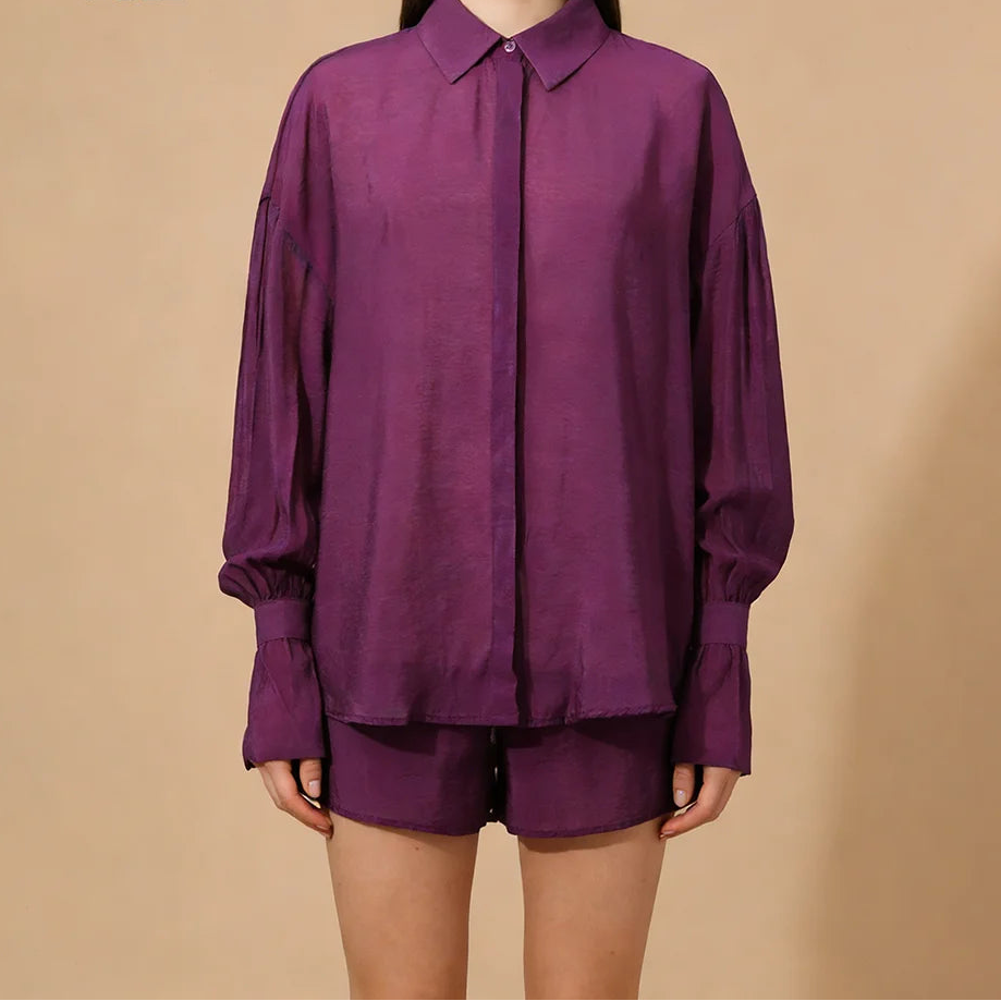 Lazy French Minimalist Style Solid Shirt for Women Lapel Long Sleeve Button Design Sheer Fabric for Daily Street Shopping