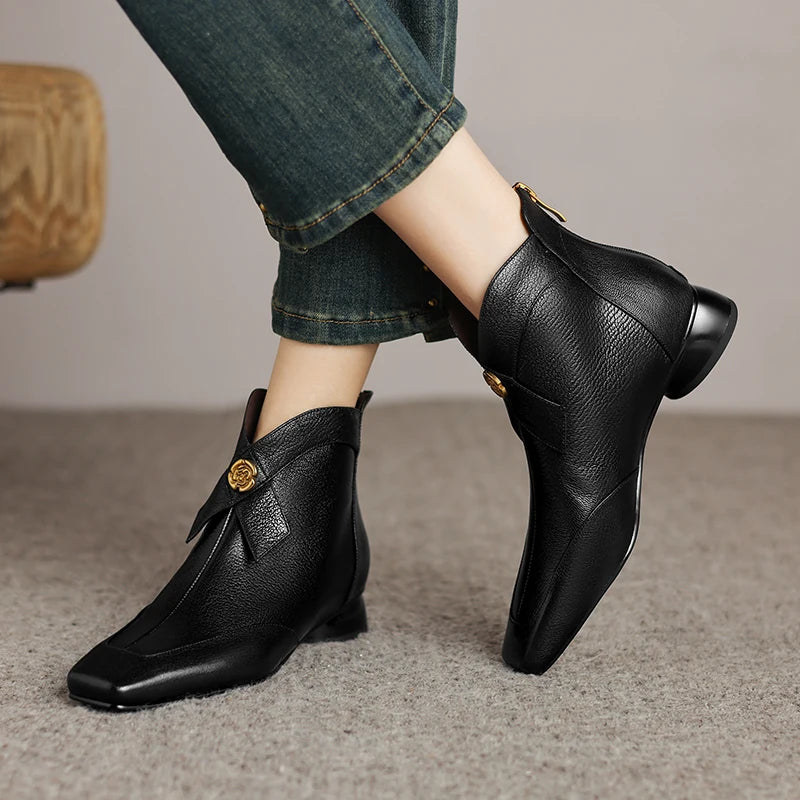 Women's sheepskin bowtie decoration back zip flats autumn ankle boots high quality soft comfortable casual 34-41