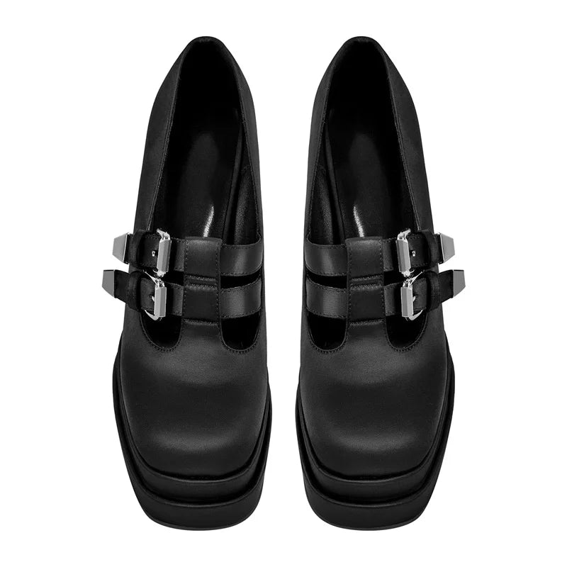 Women Pumps Black Double Platform Chunky High Heel Pumps Big Size Fashion Punk Shoes