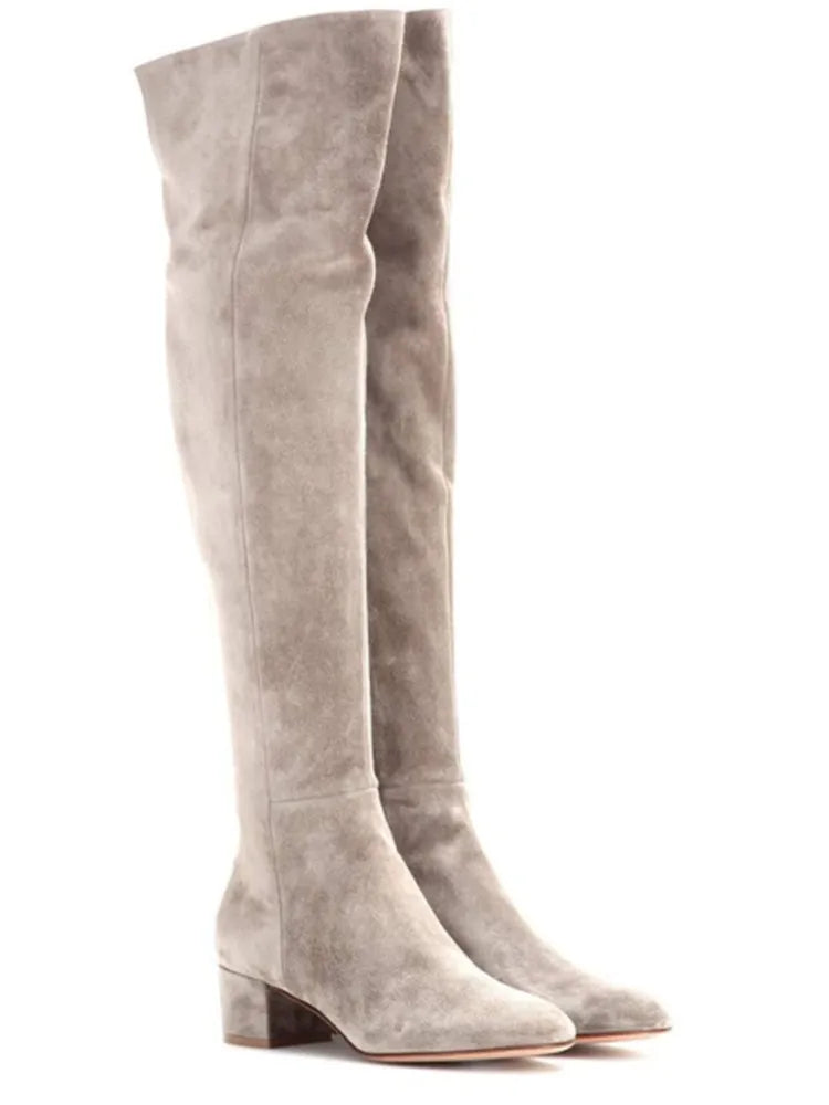 2025 Autumn and Winter New Women's Knee Over Boots Round Head Thick High Heels Side Zipper 34-46 Large Women's Boots