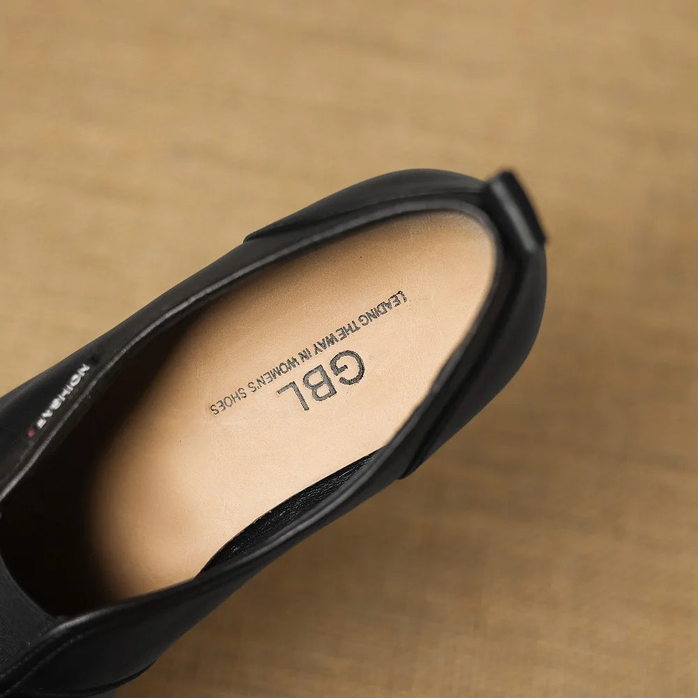 women's Handmade genuine leather Square toe Low high quality soft comfortable elegant ladies daily shoes