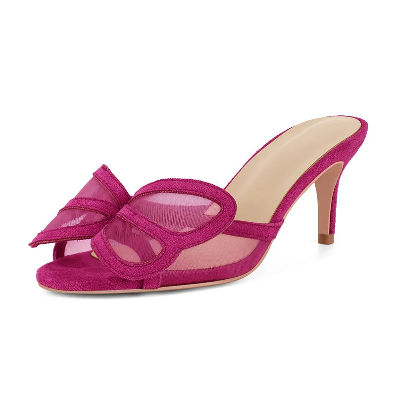 Women Peep Toe  Mules Faux Suede Kitten Heel Slip On Mules Sandals