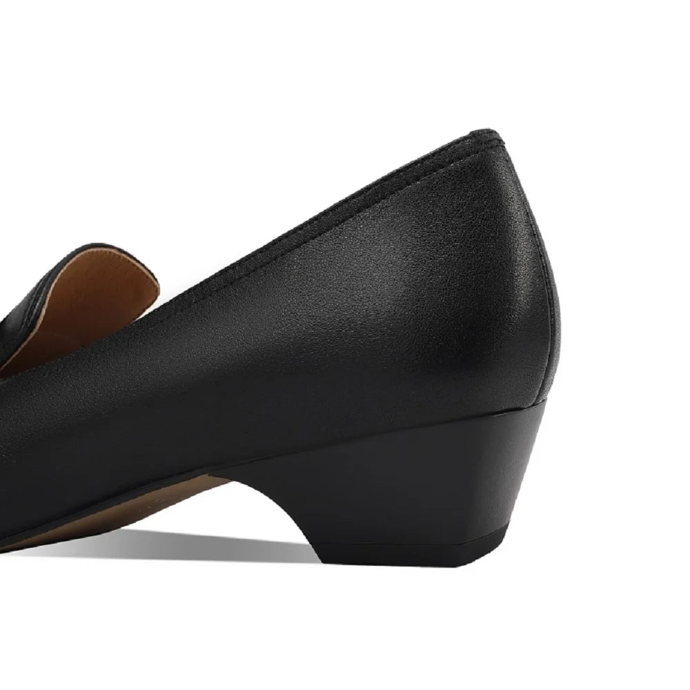Women's Handmade Retro Versatile SquareToe Soft Genuine Leather Comfortable Chunky Heel Temperament Shoes 33-43