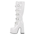 Onlymaker Round Toe Platform Boots Chunky Heel Buckle Gothic Boots Side Zipper Rock Couples Cosplay Biker Punk Boots
