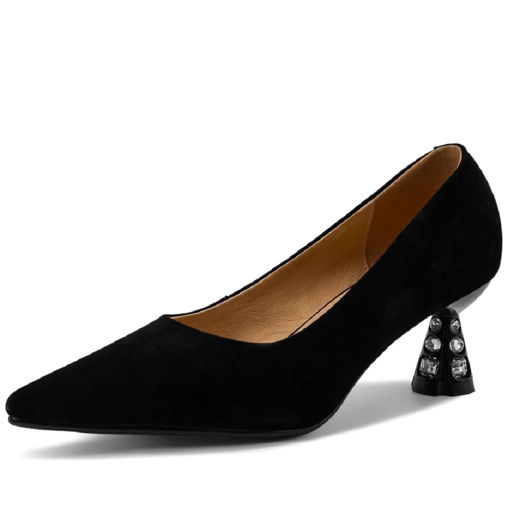 Handmade Genuine Leather Colorful Pointed Toe Stiletto Mid Heels Slip On Fashion Shallow Sexy Wedding Pumps